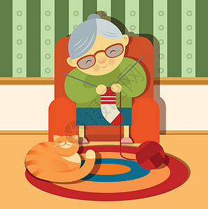外祖母小猫家庭羊毛眼镜工艺活动灰色宠物退休动画片图片