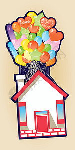 房子上的气球飞 插图图片