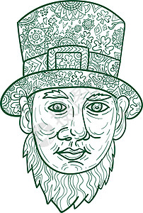曼达拉领导阵线帽子平衡胡子生物礼帽漫画几何学男人图案插图图片