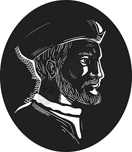 雅克卡蒂尔 法国探险家奥瓦尔伍德克椭圆形航海插图油毡木块贵族艺术品版画胡子雕刻图片