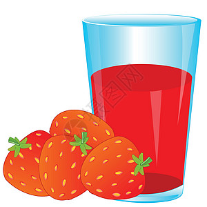 草莓和果汁玻璃菜肴红色浆果插图维生素背景花园白色绝缘图片
