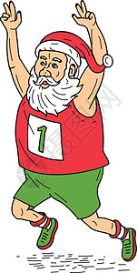 圣诞老人圣诞老人跑马拉松卡通祖父跑步胡须帽子男人艺术品卡通片男性插图胡子图片
