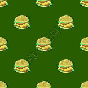 在绿色背景上的汉堡包无缝模式图片