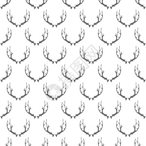 动物角无缝模式黑色白色鹿角角质创造力插图野生动物生活草图绘画图片