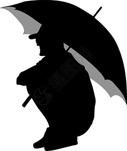 伞下男人的黑色剪影绘画床单草图艺术身体阳伞插图天气团体成人图片