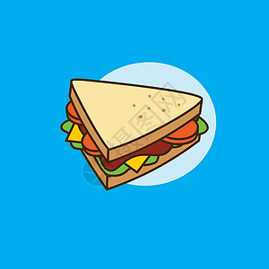 早餐卡通主题 vecto 的美味美味三明治蔬菜午餐美食饮食种子食物汉堡包子营养脂肪图片