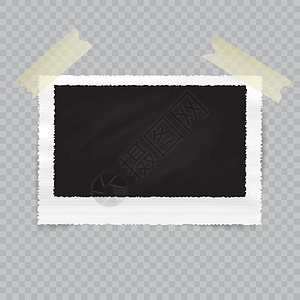 旧空逼真的相框 方格背景上有透明阴影 边框到家庭相册 您的设计和业务的矢量图木板标准黑色磁带正方形问候语相机白色夹子插图图片
