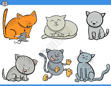 卡通猫字字符集绘画跑步卡通片虎斑插图微笑猫科宠物胡须动物图片