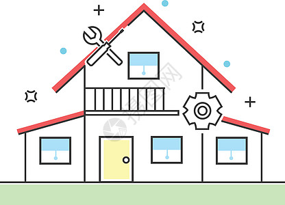 修补房屋线图标 建筑 建筑和建筑图示矢量插图图片