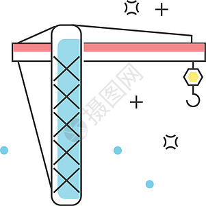 起重机施工工程建筑室内设计彩色线条图标 它制作图案矢量图片