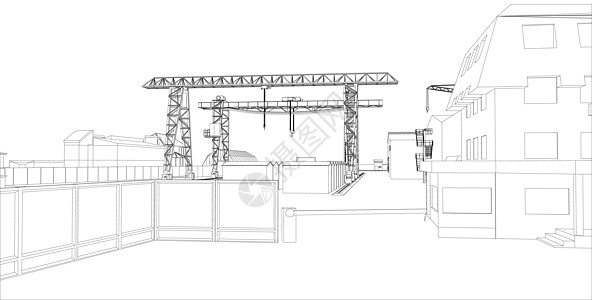 有大厦和起重机的工业区天际工程插图草图工厂活动城市房子建筑物框架图片