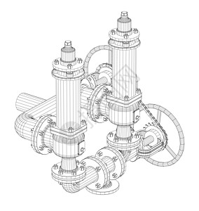 线框工业设备阀门工程3d机械配件管道机阀工厂力量对象图片