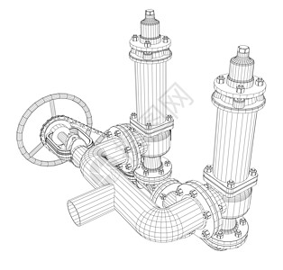 线框工业设备机阀力量对象龙头技术工程压力管子模型3d图片