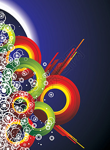 深色背景上的抽象多彩垃圾元素圆圈插图海浪作品动机漩涡橙子电脑曲线蓝色背景图片
