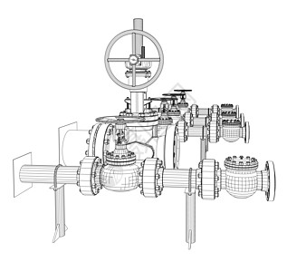 线框工业阀门管道工程配件压力插图植物工厂黑色管子设施图片
