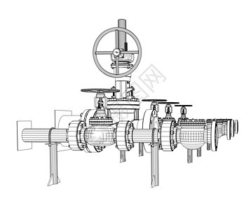 线框工业阀门压力管道设施工厂管子工程软管黑色插图金属图片