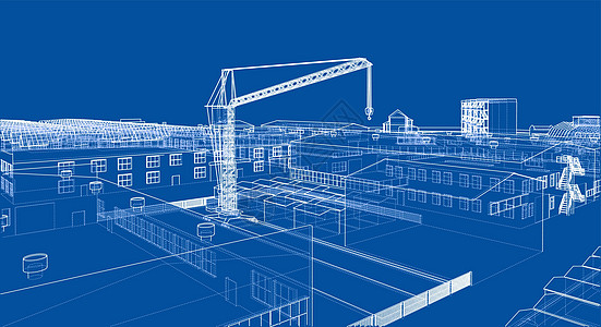 有大厦和起重机的工业区插图天际工程建筑学工厂草图城市活动房子白色图片