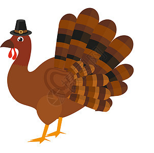 感恩节火鸡在朝圣帽子图标中 平板风格 孤立于白色背景 矢量插图图片