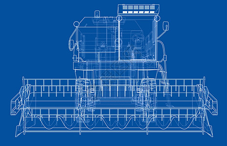 概念联合收割机  3 的矢量渲染谷物场地农田机器插图割草机农民车轮收获运输图片
