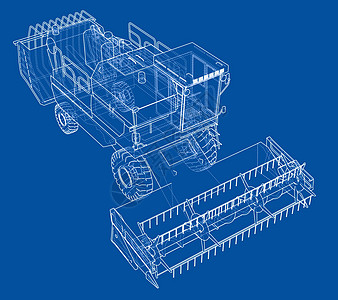 概念联合收割机  3 的矢量渲染农田拖拉机割草机车轮力量插图收割机农民收成农业图片
