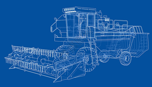 概念联合收割机  3 的矢量渲染拖拉机加工绘画农民农田农业收获收割机农场机器图片