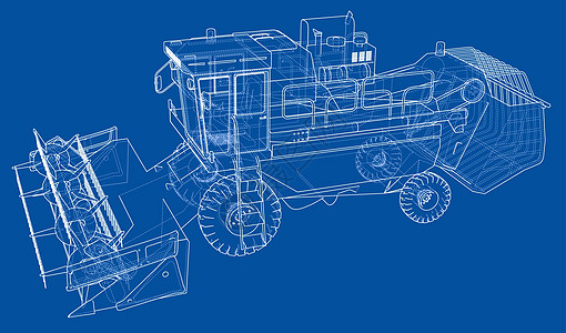 概念联合收割机  3 的矢量渲染割草机蓝图加工机械车轮农场车辆收割机场地粮食图片