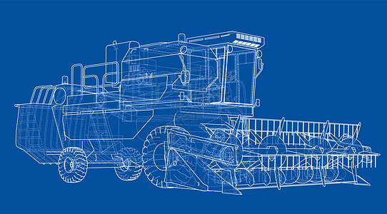 概念联合收割机  3 的矢量渲染绘画粮食车轮力量农场机械拖拉机割草机收割机运输图片
