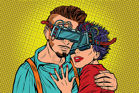 情侣相爱的虚拟现实眼镜图片