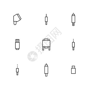 一组不同的视频和音频连接器矢量图显卡硬件插图闪电力量绘画插座插头港口技术图片