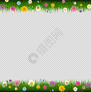 绿草与花框透明背景图片