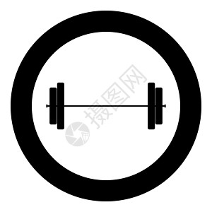 圆圈中的barbell 图标黑色颜色运动健身房肌肉运动员下蹲举重强人重量圆形图片