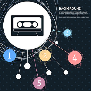 Cassette 图标 其背景指向点并带有信息地理样式 矢量图片