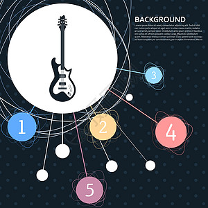 电子吉他图标 背景指向点和信息图风格 矢量图片