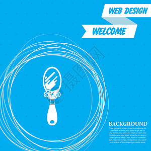 蓝色背景上的镜像图标 上面有文本周围和位置的抽象圆 矢量图片