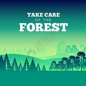 保护森林免遭火灾日 注意森林图示海报设计 Flat 矢量风格概念木材丘陵绘画天空回收全景旅行针叶旅游木头图片