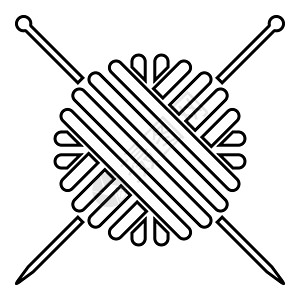 羊毛纱球和针织针图标黑色插图平面样式简单图像绳索拼接辐条工艺手工业旋转细绳针织品线索衣服图片