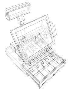 带有触摸屏概念的钱箱 韦克托市场账单盒子零售购物中心收据交易电脑商业柜台图片