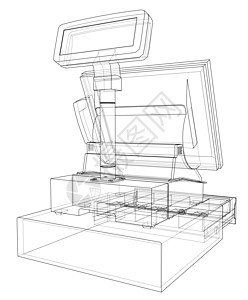 带有触摸屏概念的钱箱 韦克托销售技术盒子草图店铺零售读者信用机器计算器图片