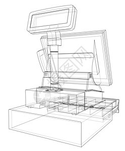 带有触摸屏概念的钱箱 韦克托销售技术盒子草图店铺零售读者信用机器计算器图片