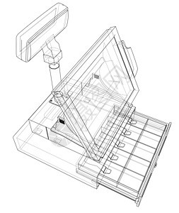 带有触摸屏概念的钱箱 韦克托销售收据屏幕零售插图交易工程市场技术柜台图片