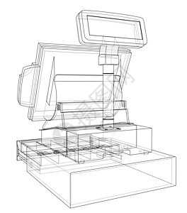 带有触摸屏概念的钱箱 韦克托商业信用草图渲染购物中心卡片交易电脑盒子销售图片