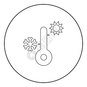 温度计图标黑颜色在 circl黑色气候温度测量乐器季节天气保健预后圆形图片