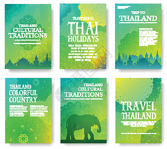 一套泰国国家装饰插图概念 艺术传统海报书海报抽象长椅图案元素 矢量装饰民族贺卡或请柬设计图片