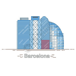 最小的现代巴塞罗那城市线性天际线-概述城市建筑 线性图片