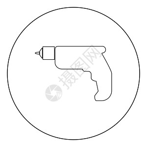 圆圈中的黑颜色手钻图标乐器维修力量工业钻孔机械黑色木工机器圆形图片