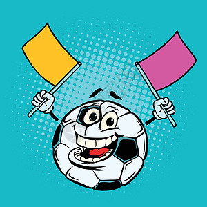 经典足球素材有旗帜的扇子 足球足球 有趣的性格设计图片
