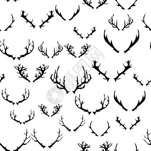 不同动物的角无缝模式创造力哺乳动物绘画角质鹿角草图插图野生动物黑色剪影图片
