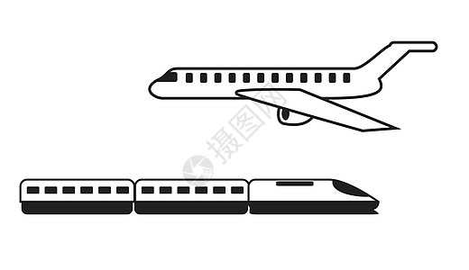 旅行图标 移动应用程序 打印 网站图标 简单的元素 单色飞机和火车矢量图图片
