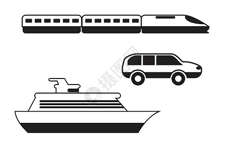 旅行图标 移动应用程序打印网站图标 简单的元素 单色火车和汽车矢量图按钮商业白色衬垫运输铁路假期航空公司旅游游泳图片