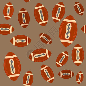 美国足球无缝球模式孤立在布朗背景上 橄榄球运动图标 体育设备设计要素图片